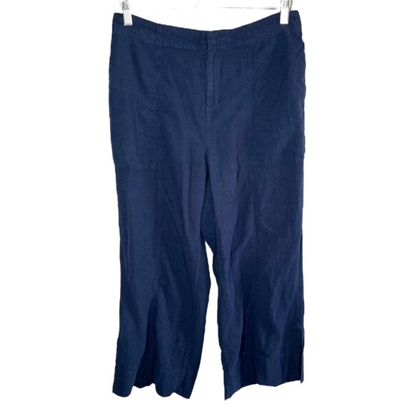 Nic+Zoe Womens Navy Blue Organic Linen Rumba Park Wide-Leg Crop Pant 12 - Picture 1 of 15